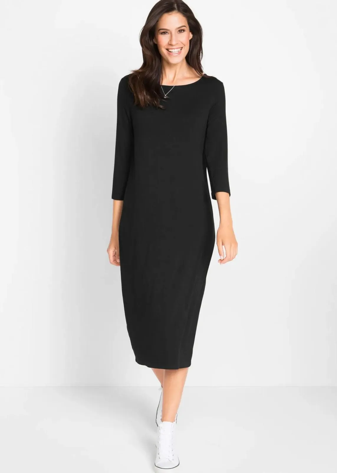 bonprix Basics|Nachhaltigere Materialien^Shirt-Kleid mit 3/4-Ärmeln schwarz