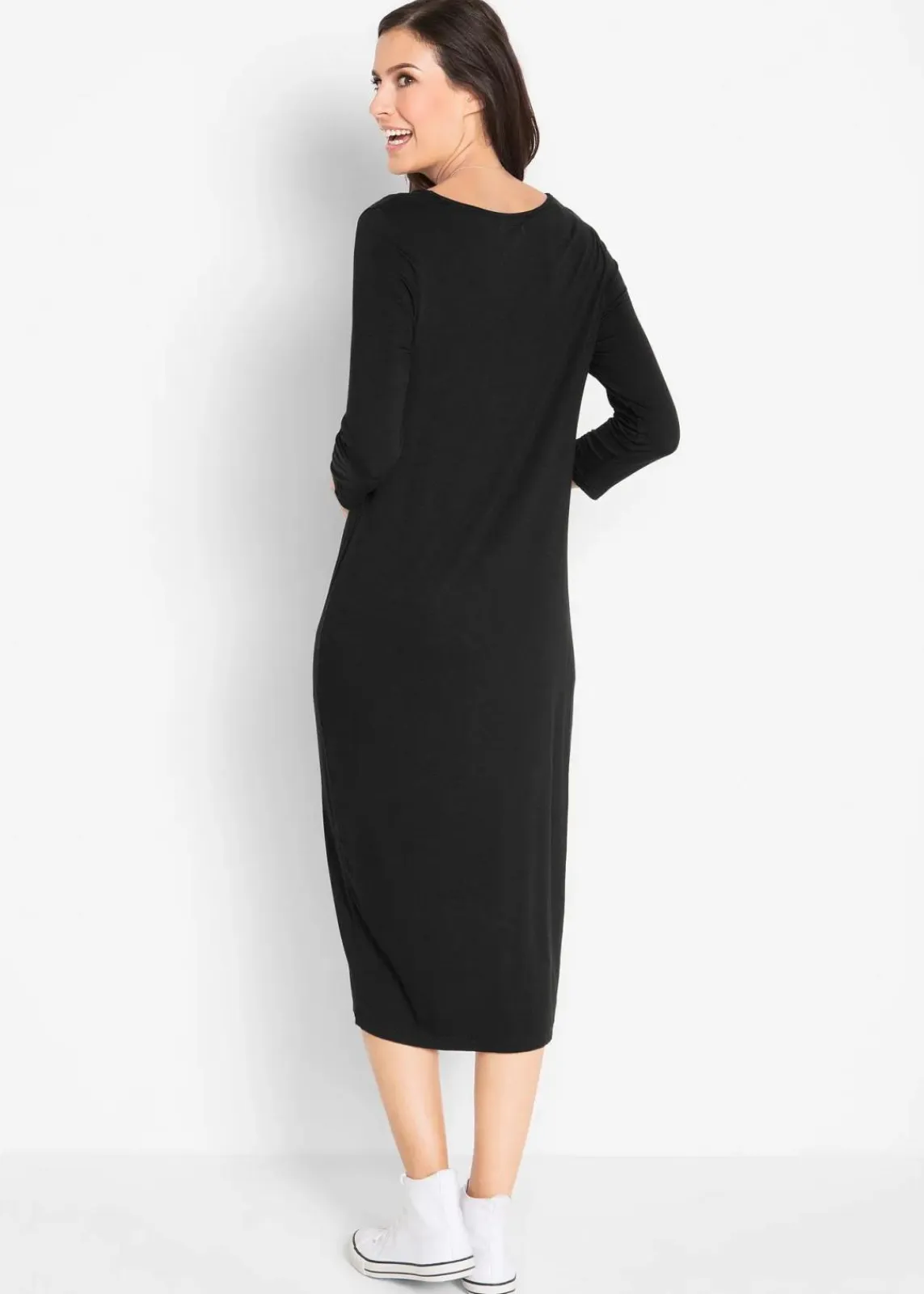 bonprix Basics|Nachhaltigere Materialien^Shirt-Kleid mit 3/4-Ärmeln schwarz