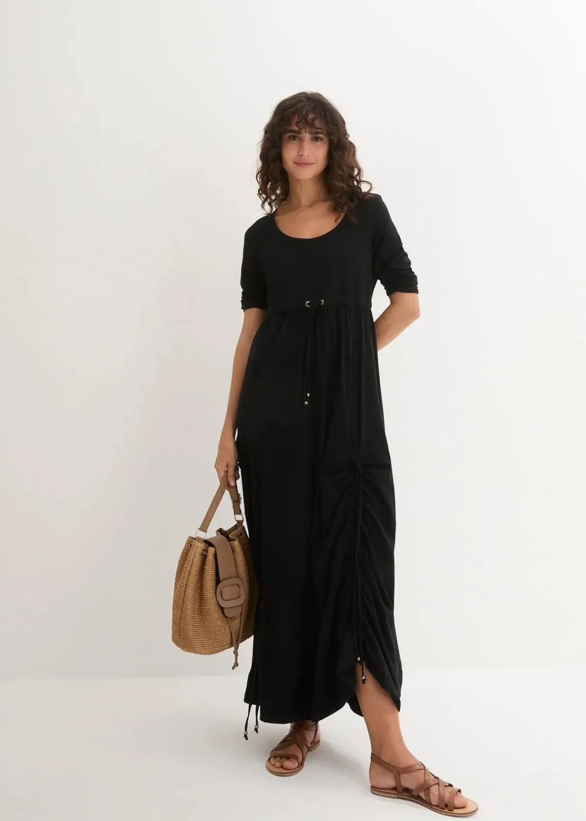 bonprix Bekleidung·Pullover & Strickjacken|Kleider^Shirt-Kleid mit 3/4-Ärmeln schwarz
