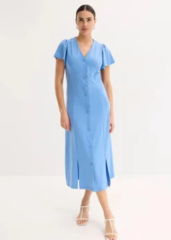 bonprix Bekleidung·Pullover & Strickjacken^Shirtkleid mit Schlitz mittelblau