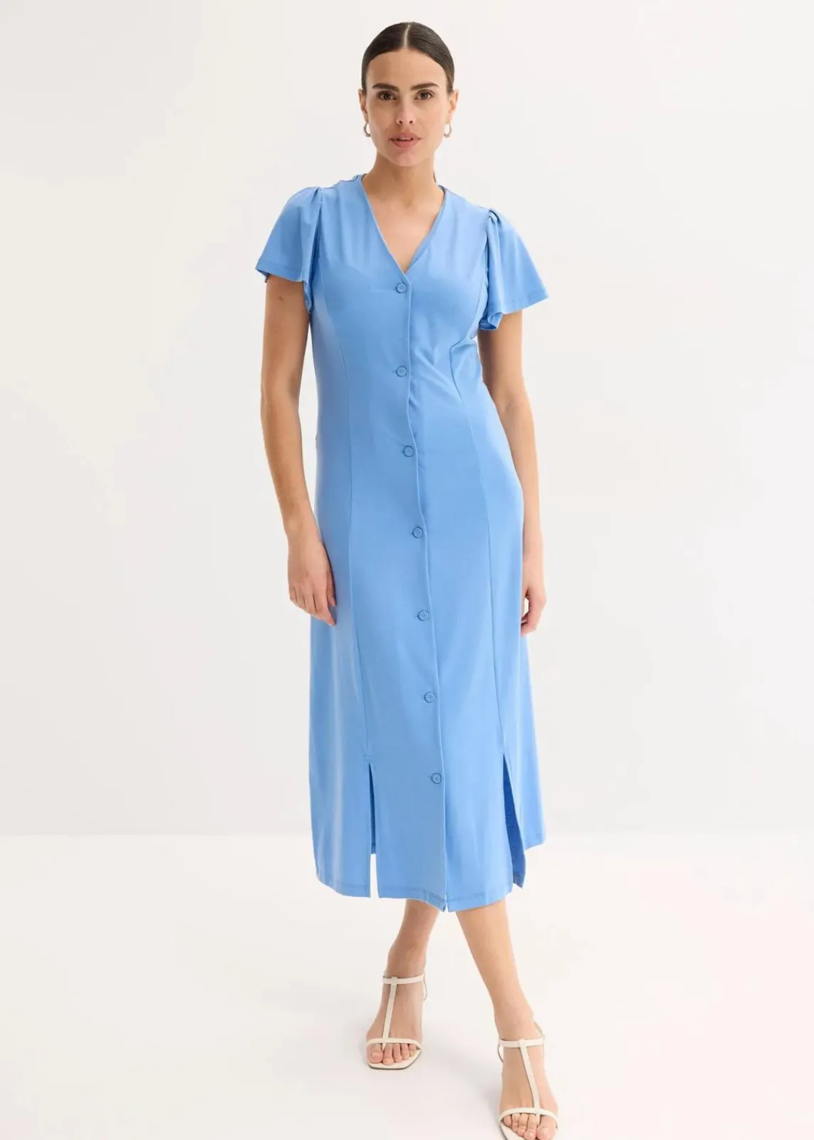 bonprix Bekleidung·Pullover & Strickjacken^Shirtkleid mit Schlitz mittelblau