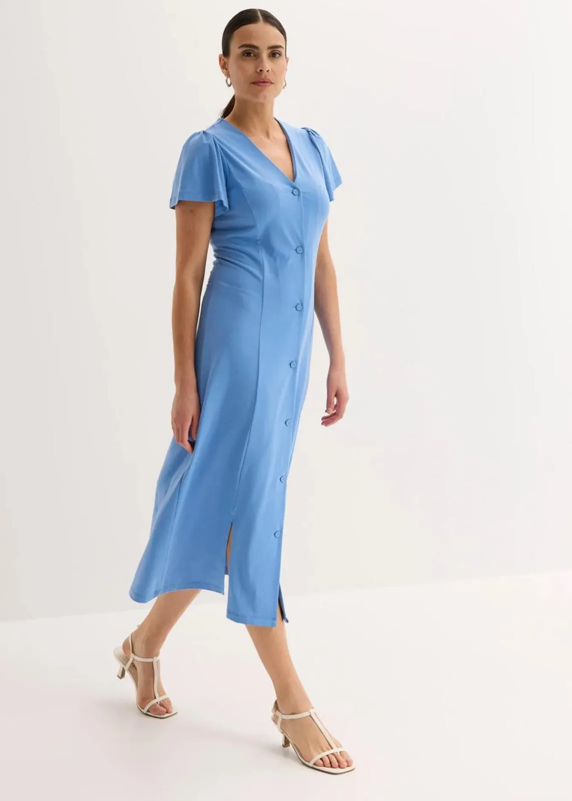 bonprix Bekleidung·Pullover & Strickjacken^Shirtkleid mit Schlitz mittelblau