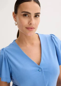 bonprix Bekleidung·Pullover & Strickjacken^Shirtkleid mit Schlitz mittelblau