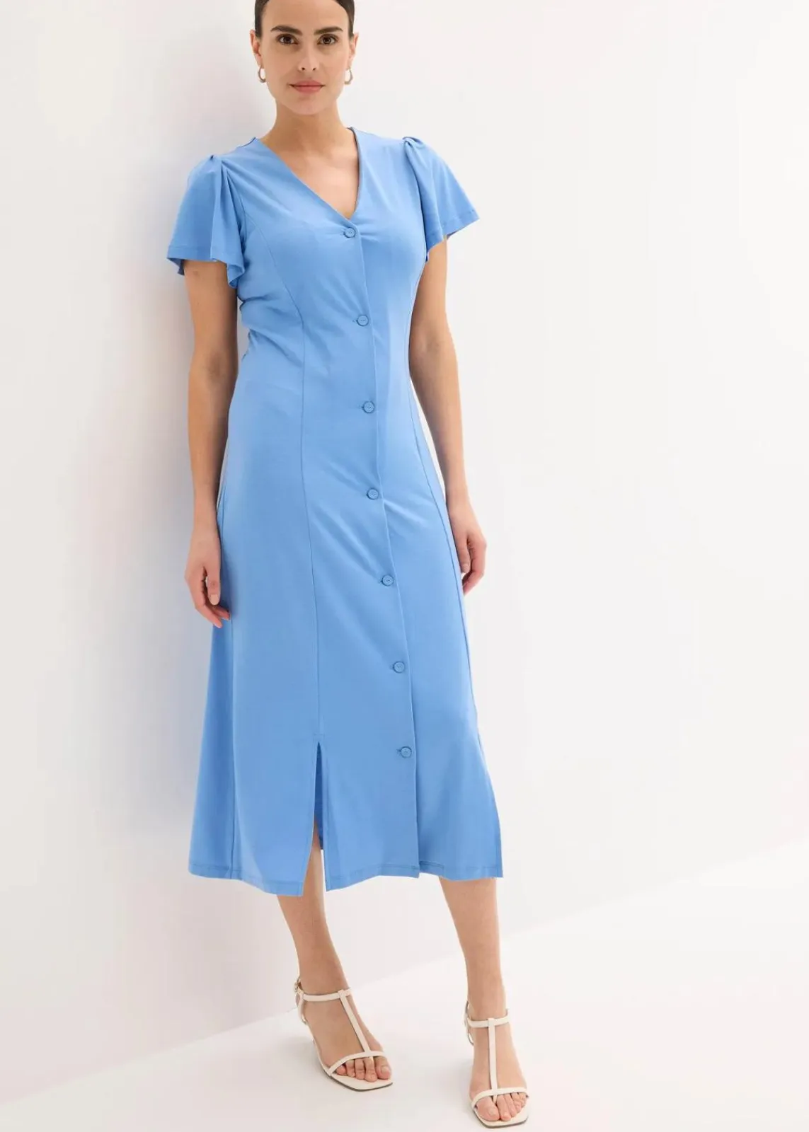 bonprix Bekleidung·Pullover & Strickjacken^Shirtkleid mit Schlitz mittelblau