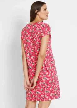 bonprix Bekleidung·Pullover & Strickjacken|Kleider^Shirtkleid mit seitlichen Schlitzen aus reiner Baumwolle (2er Pack) hibiskuspink geblümt+schwarz uni