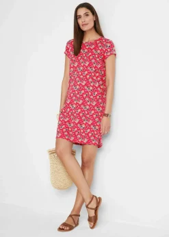 bonprix Bekleidung·Pullover & Strickjacken|Kleider^Shirtkleid mit seitlichen Schlitzen aus reiner Baumwolle (2er Pack) hibiskuspink geblümt+schwarz uni