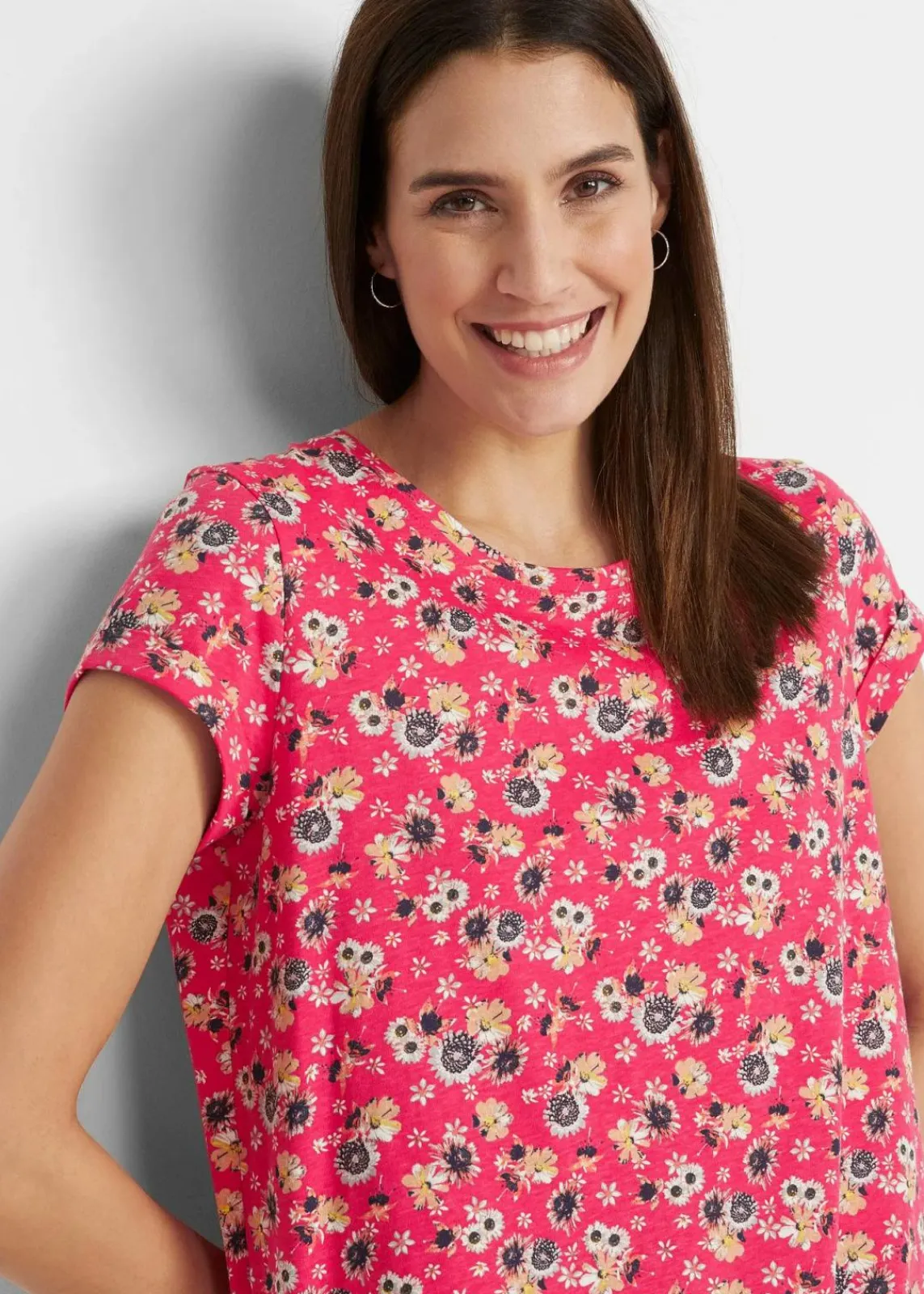 bonprix Bekleidung·Pullover & Strickjacken|Kleider^Shirtkleid mit seitlichen Schlitzen aus reiner Baumwolle (2er Pack) hibiskuspink geblümt+schwarz uni