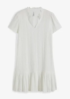 bonprix Bekleidung·Pullover & Strickjacken|Kleider^Shirtkleid mit Spitze weiß