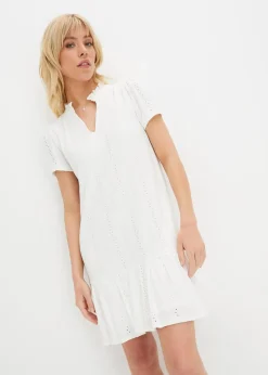 bonprix Bekleidung·Pullover & Strickjacken|Kleider^Shirtkleid mit Spitze weiß
