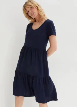 bonprix Kleider^Shirtkleid mit Strukturmuster aus Viskose-Mix dunkelblau