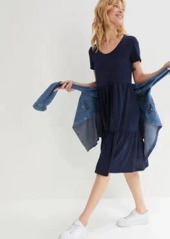 bonprix Kleider^Shirtkleid mit Strukturmuster aus Viskose-Mix dunkelblau