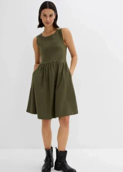 bonprix Kleider|Bekleidung·Pullover & Strickjacken^Shirtkleid mit Taschen aus reiner Baumwolle dunkeloliv