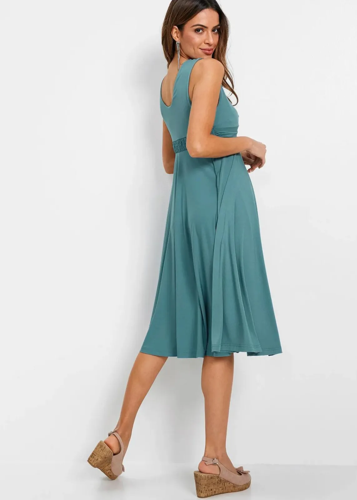 bonprix Kleider^Shirtkleid mit V-Ausschnitt mattkobalttürkis