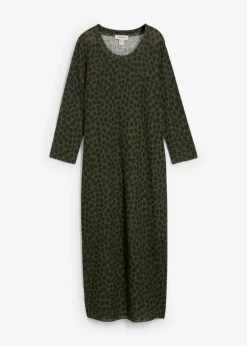 bonprix Kleider|Bekleidung·Pullover & Strickjacken^Shirt-Midikleid oliv leo bedruckt