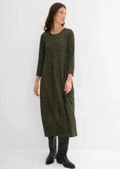 bonprix Kleider|Bekleidung·Pullover & Strickjacken^Shirt-Midikleid oliv leo bedruckt