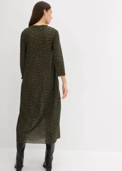 bonprix Kleider|Bekleidung·Pullover & Strickjacken^Shirt-Midikleid oliv leo bedruckt