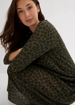 bonprix Kleider|Bekleidung·Pullover & Strickjacken^Shirt-Midikleid oliv leo bedruckt