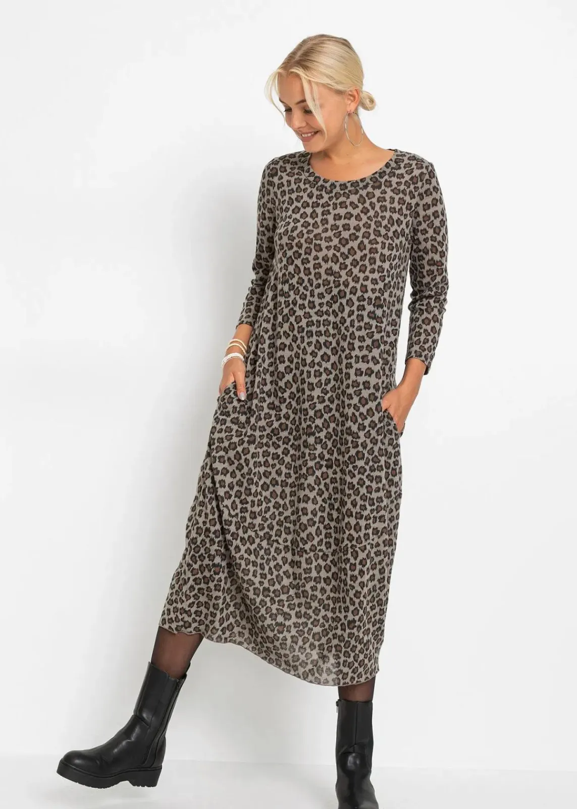 bonprix Bekleidung·Pullover & Strickjacken|Kleider^Shirt-Midikleid leopard braun