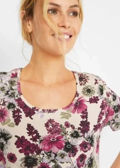 bonprix Nachhaltigere Materialien|Shirts & Tops^Shirts (2er Pack) beerenrot uni+kieselbeige geblümt, beerenrot uni+kieselbeige geblümt