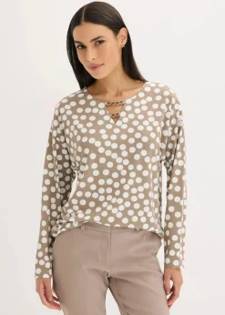 bonprix Shirts & Tops^Shirt-Tunika taupe/wollweiß gepunktet
