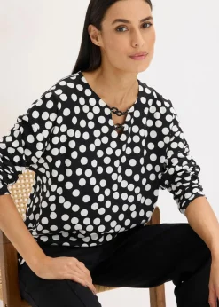 bonprix Shirts & Tops^Shirt-Tunika schwarz/wollweiß gepunktet