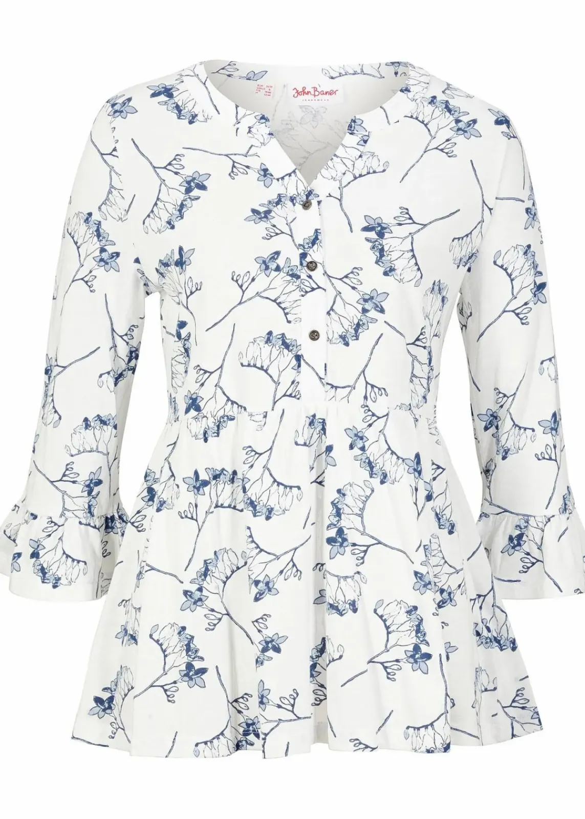 bonprix Shirts & Tops|Nachhaltigere Materialien^Shirt-Tunika, 3/4-Arm wollweiß floral