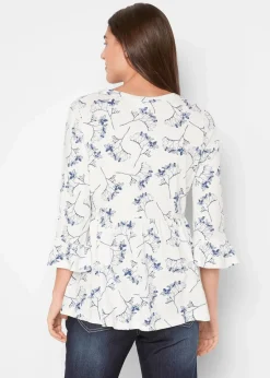 bonprix Shirts & Tops|Nachhaltigere Materialien^Shirt-Tunika, 3/4-Arm wollweiß floral