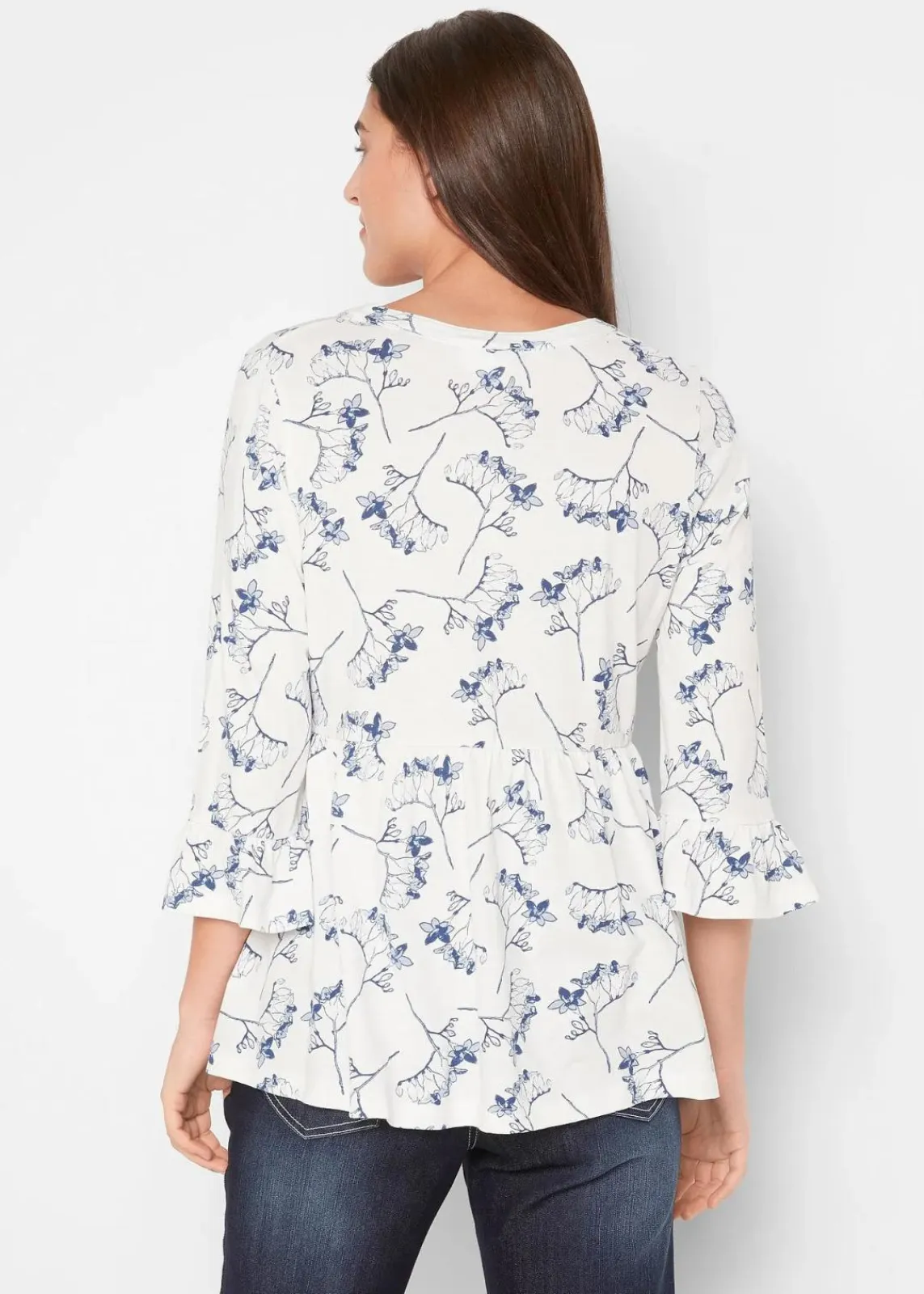 bonprix Shirts & Tops|Nachhaltigere Materialien^Shirt-Tunika, 3/4-Arm wollweiß floral