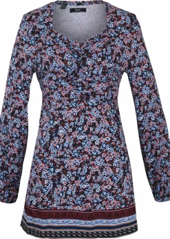 bonprix Shirts & Tops|Nachhaltigere Materialien^Shirt-Tunika aus Baumwoll-Viskose-Mix dunkelblau floral