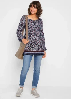 bonprix Shirts & Tops|Nachhaltigere Materialien^Shirt-Tunika aus Baumwoll-Viskose-Mix dunkelblau floral