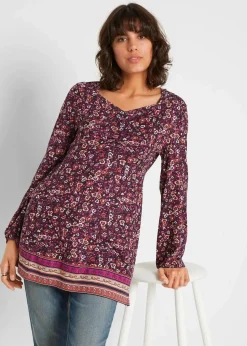 bonprix Nachhaltigere Materialien|Shirts & Tops^Shirt-Tunika aus Baumwoll-Viskose-Mix schwarz floral