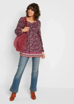 bonprix Nachhaltigere Materialien|Shirts & Tops^Shirt-Tunika aus Baumwoll-Viskose-Mix schwarz floral