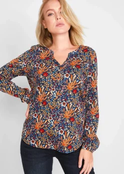 bonprix Nachhaltigere Materialien|Shirts & Tops^Shirt-Tunika, bedruckt, Langarm mattorange floral