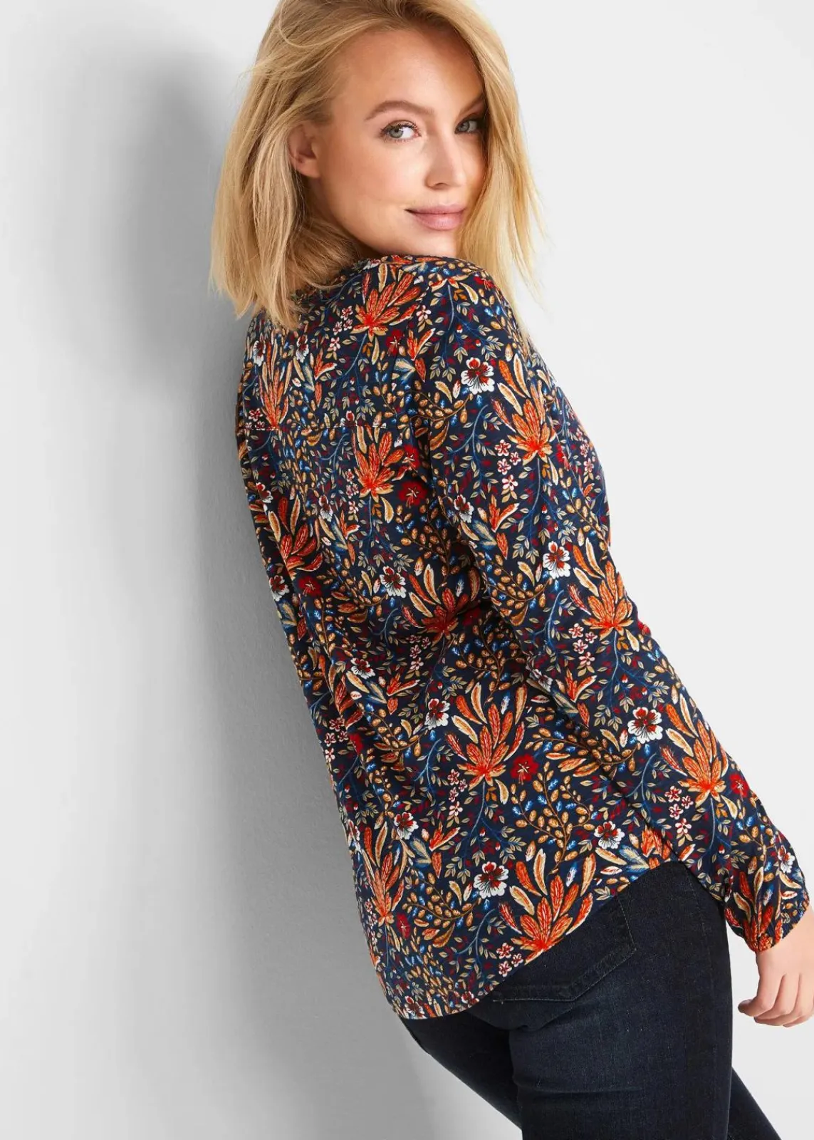 bonprix Nachhaltigere Materialien|Shirts & Tops^Shirt-Tunika, bedruckt, Langarm mattorange floral