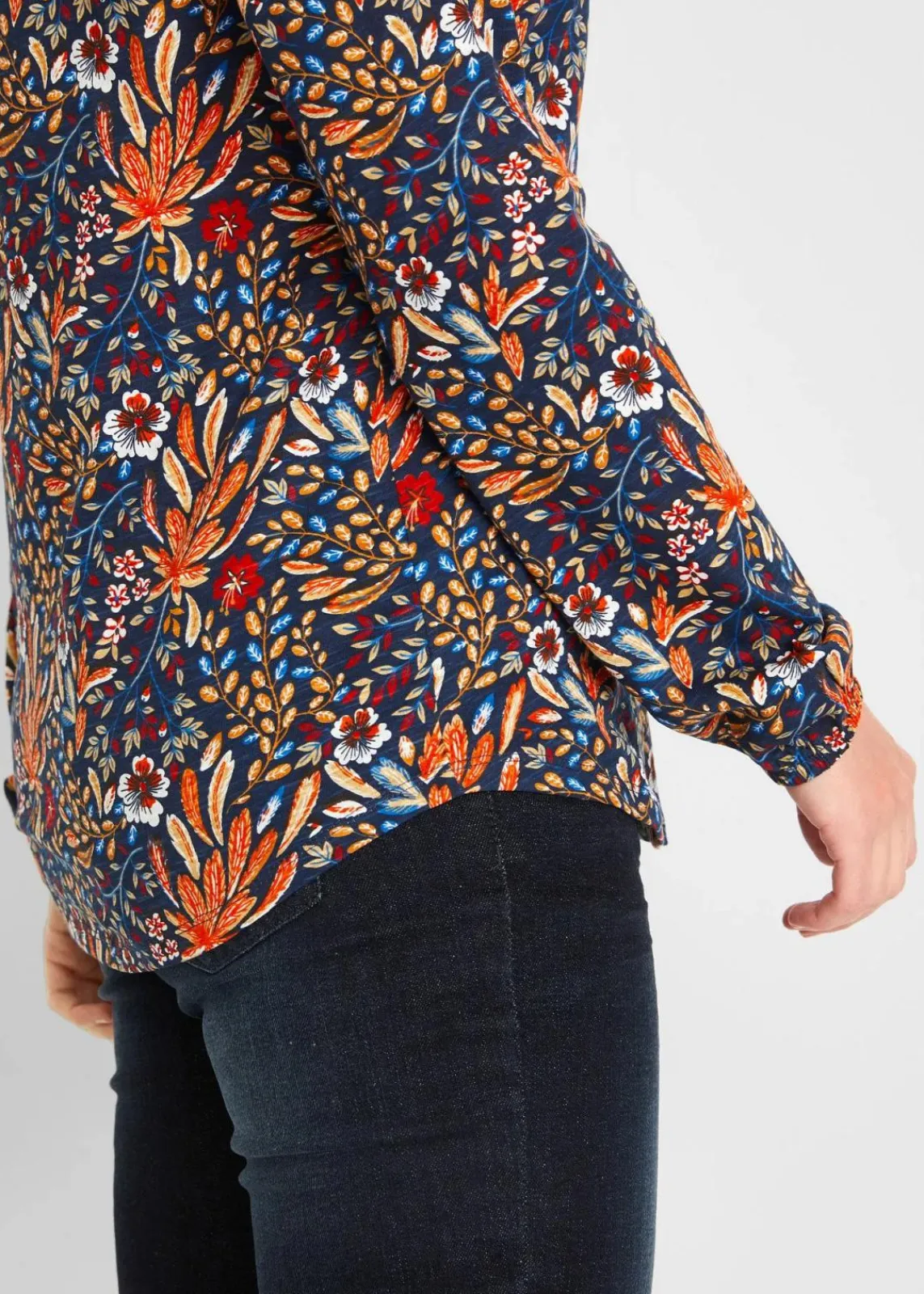 bonprix Nachhaltigere Materialien|Shirts & Tops^Shirt-Tunika, bedruckt, Langarm mattorange floral