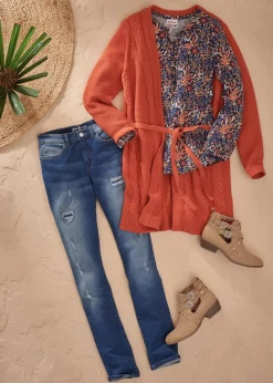 bonprix Nachhaltigere Materialien|Shirts & Tops^Shirt-Tunika, bedruckt, Langarm mattorange floral