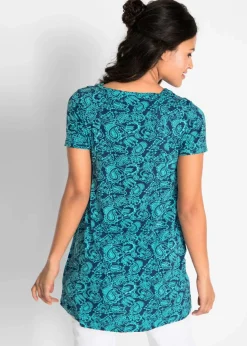 bonprix Shirts & Tops^Shirt-Tunika, Kurzarm dunkelblau/aqua paisley bedruckt
