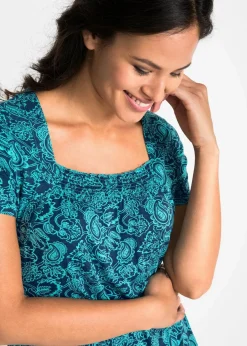 bonprix Shirts & Tops^Shirt-Tunika, Kurzarm dunkelblau/aqua paisley bedruckt