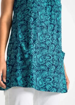 bonprix Shirts & Tops^Shirt-Tunika, Kurzarm dunkelblau/aqua paisley bedruckt
