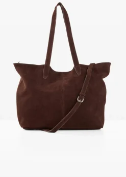 bonprix Taschen^Shopper aus Veloursleder dunkelbraun