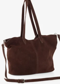 bonprix Taschen^Shopper aus Veloursleder dunkelbraun