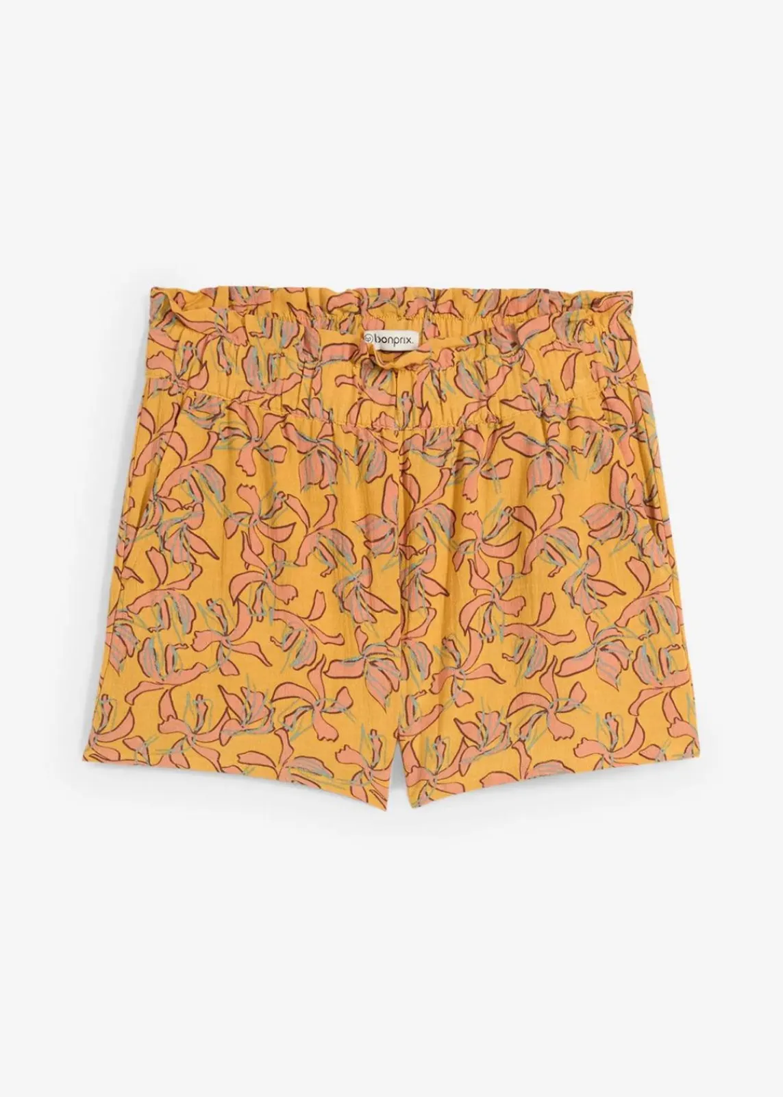 bonprix Bekleidung·Outdoorbekleidung|Bekleidung·Kleider^Shorts aus Baumwoll-Viskose Mix honig/mattmandarine geblümt
