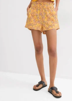 bonprix Bekleidung·Outdoorbekleidung|Bekleidung·Kleider^Shorts aus Baumwoll-Viskose Mix honig/mattmandarine geblümt