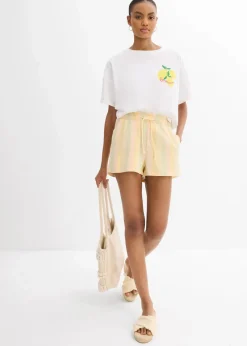 bonprix Shorts|Hosen^Shorts aus luftigem Leinen-Mix natur längs gestreift