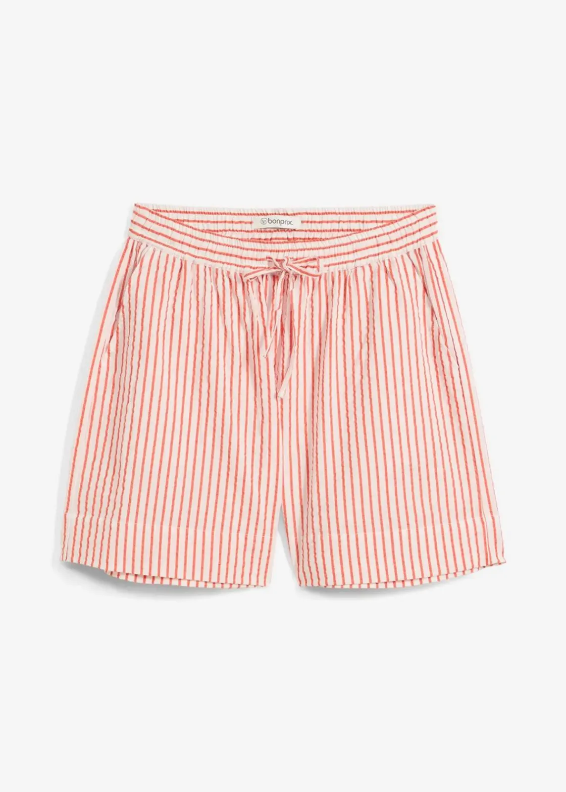 bonprix Bekleidung·Outdoorbekleidung|Bekleidung·Kleider^Shorts aus reiner Baumwolle mohnrot/wollweiß längs gestreift
