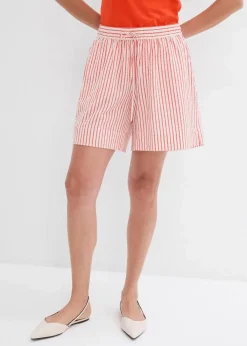 bonprix Bekleidung·Outdoorbekleidung|Bekleidung·Kleider^Shorts aus reiner Baumwolle mohnrot/wollweiß längs gestreift