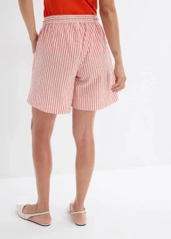bonprix Bekleidung·Outdoorbekleidung|Bekleidung·Kleider^Shorts aus reiner Baumwolle mohnrot/wollweiß längs gestreift