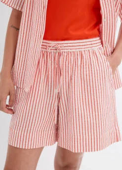 bonprix Bekleidung·Outdoorbekleidung|Bekleidung·Kleider^Shorts aus reiner Baumwolle mohnrot/wollweiß längs gestreift