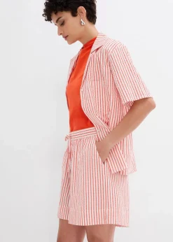 bonprix Bekleidung·Outdoorbekleidung|Bekleidung·Kleider^Shorts aus reiner Baumwolle mohnrot/wollweiß längs gestreift
