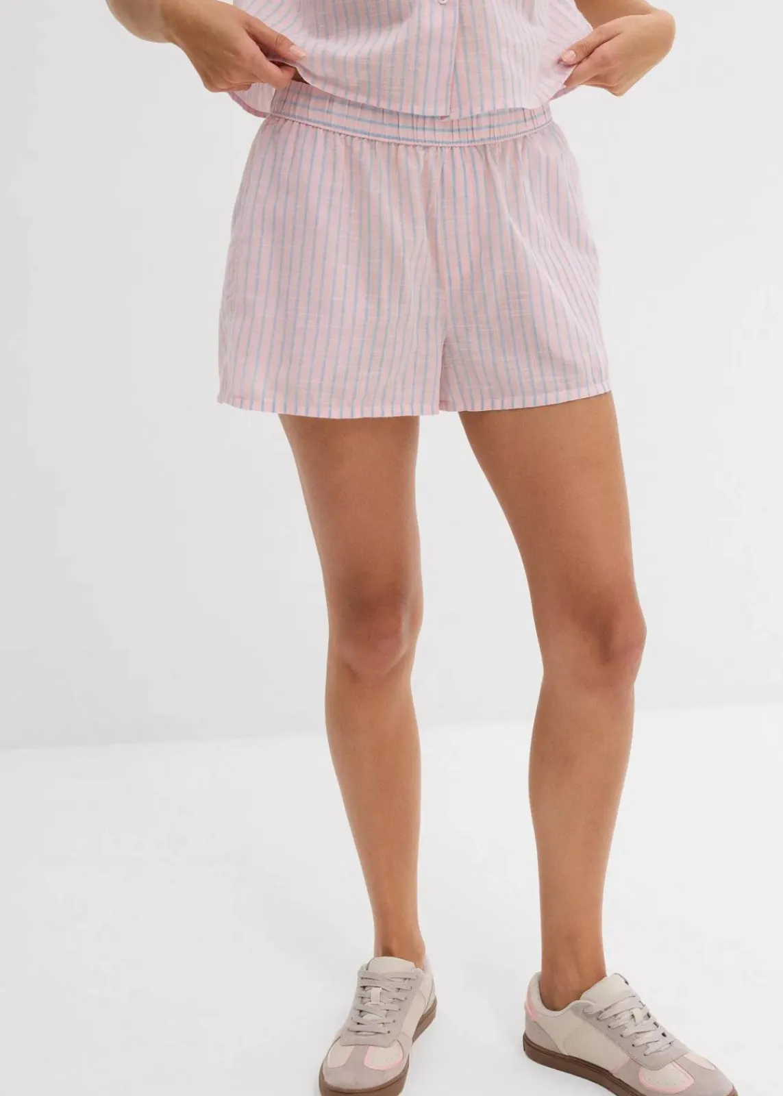 bonprix Shorts|Hosen^Shorts aus reiner Baumwolle bonbonrosa/hellblau gestreift